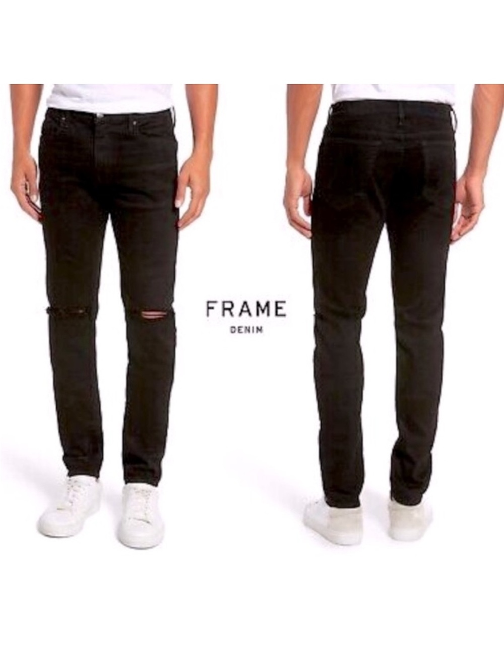 Men’s Frame Denim L'homme skinny black jeans with knee rips